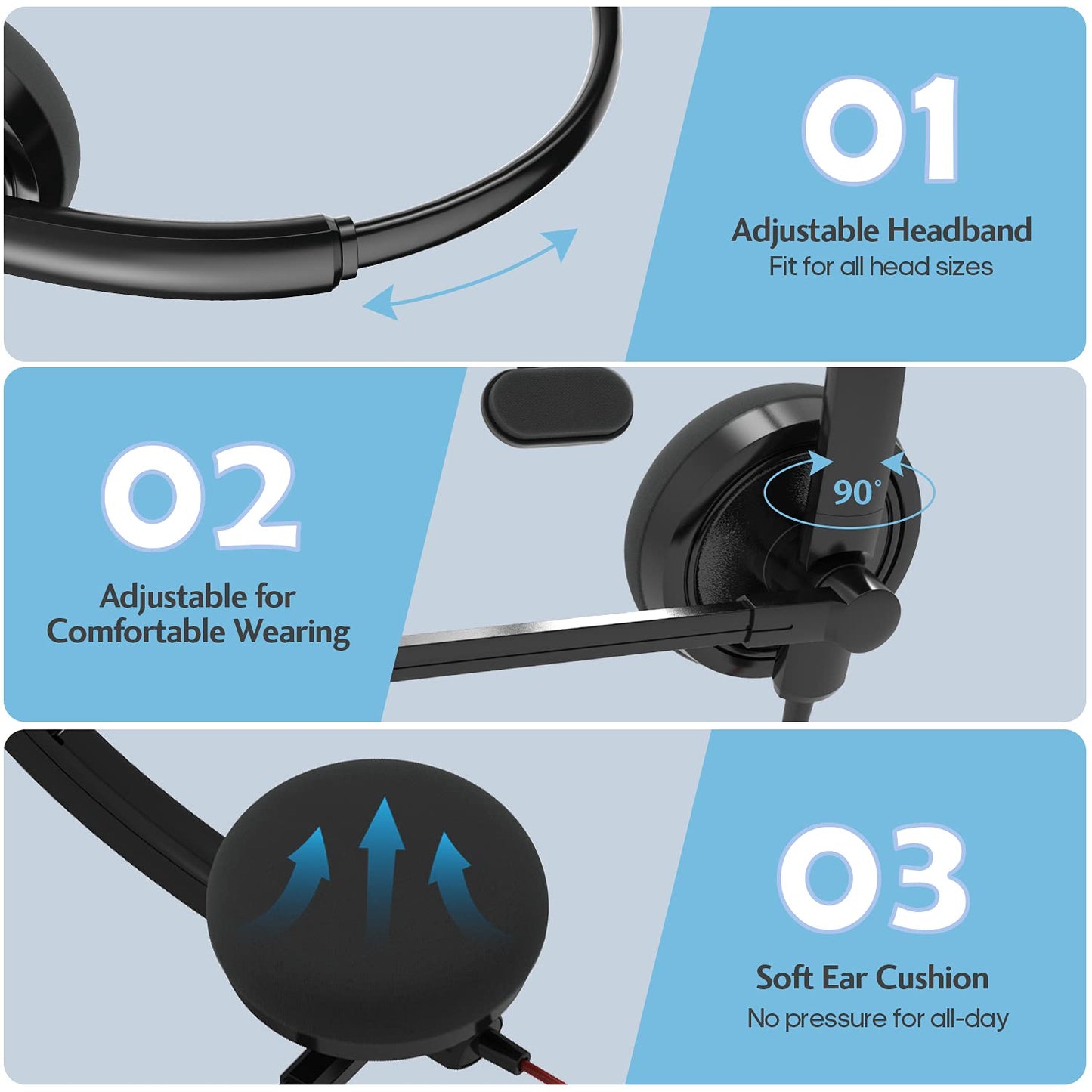 HROEENOI Premium USB Wired Headset with Noise-Cancelling Microphone, Ideal for PC, Laptop, Zoom Calls, Skype Meetings, Call Centers, and Home Office Use with In-Line Controls for Volume & Mic Mute