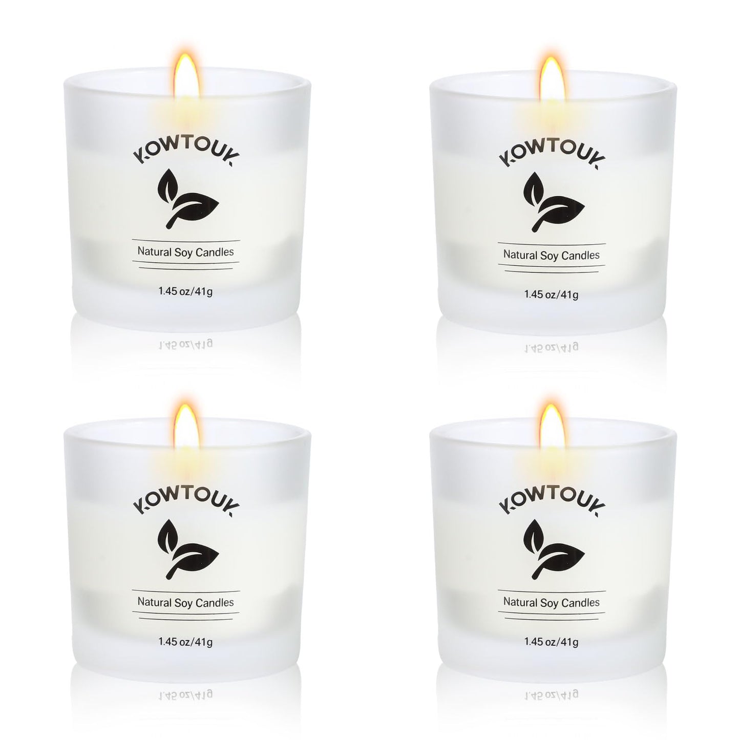 Set of 4 White Unscented Soy Candles, White Glass Filled Votive Candles, Hand Poured Wax Candle for Home Décor Aromatherapy Spa Holidays Party and Weddings