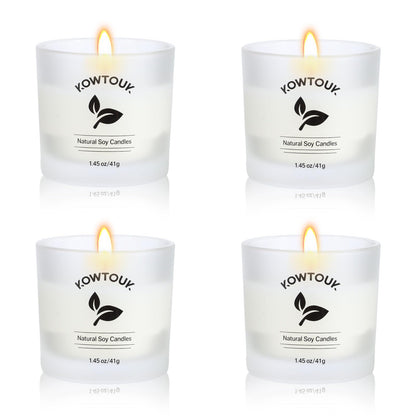 Set of 4 White Unscented Soy Candles, White Glass Filled Votive Candles, Hand Poured Wax Candle for Home Décor Aromatherapy Spa Holidays Party and Weddings
