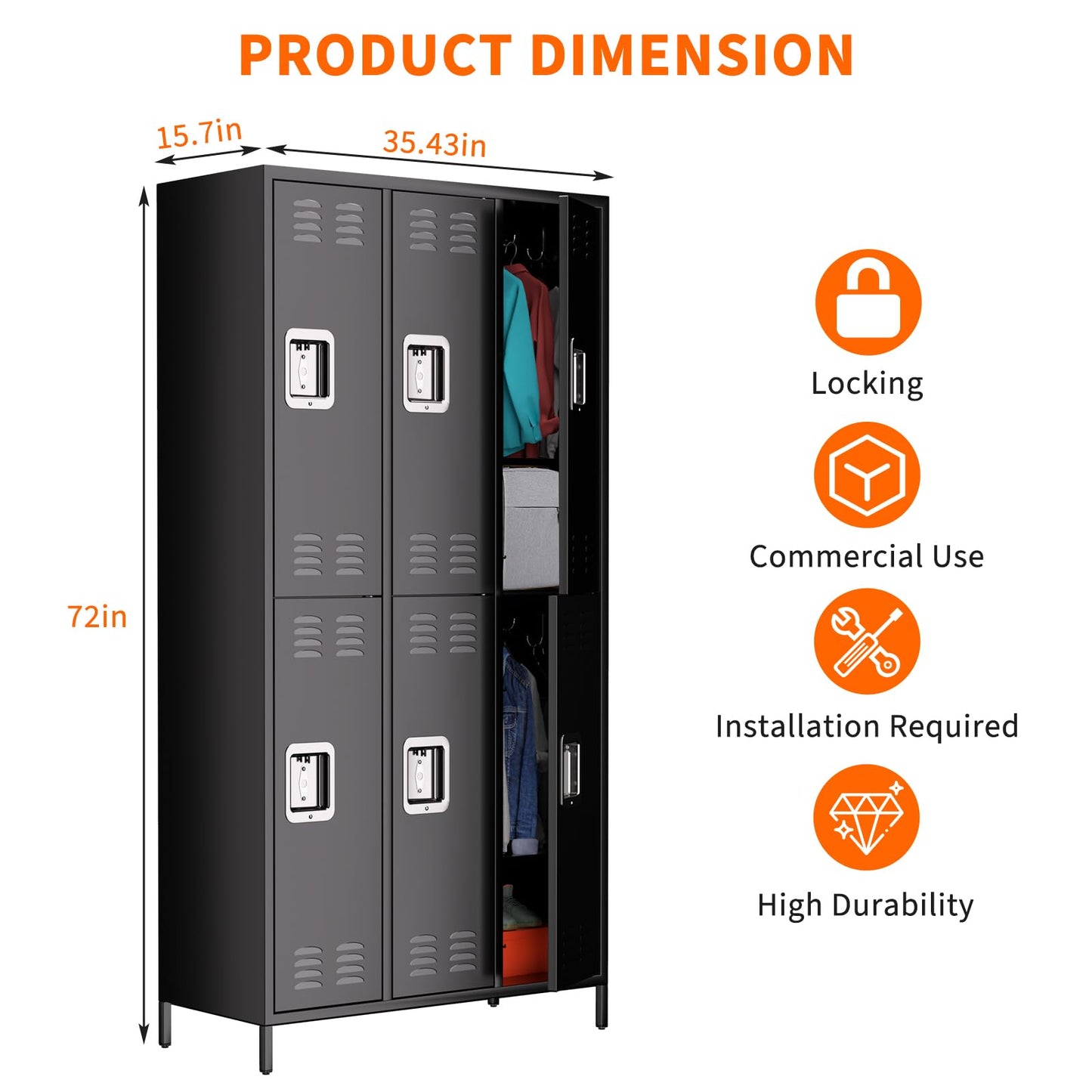 Towallmark Metal Storage Locker with 6 Doors, Metal Locker for Employees with 18 Hooks for Garage School Office Gym Home, Assembly Required, Black