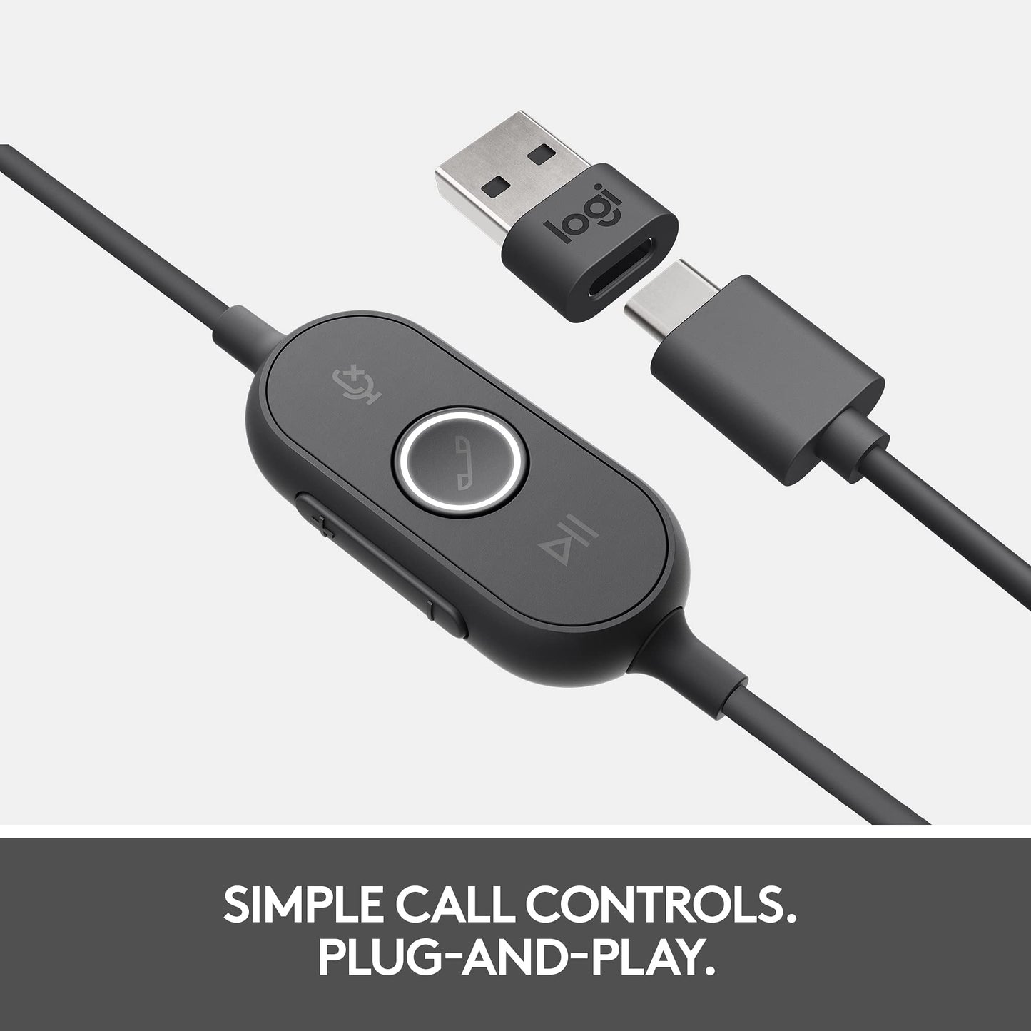 Logitech Zone Wired Noise Cancelling Headset, Certified for Microsoft Teams with Advanced Noise-canceling mic Technology for Open Office environments, USB-C with USB-A Adapter, Graphite
