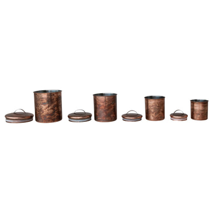 Creative Co-Op 4-Piece Oxidized Stainless Steel Canister Set, Copper-Finished