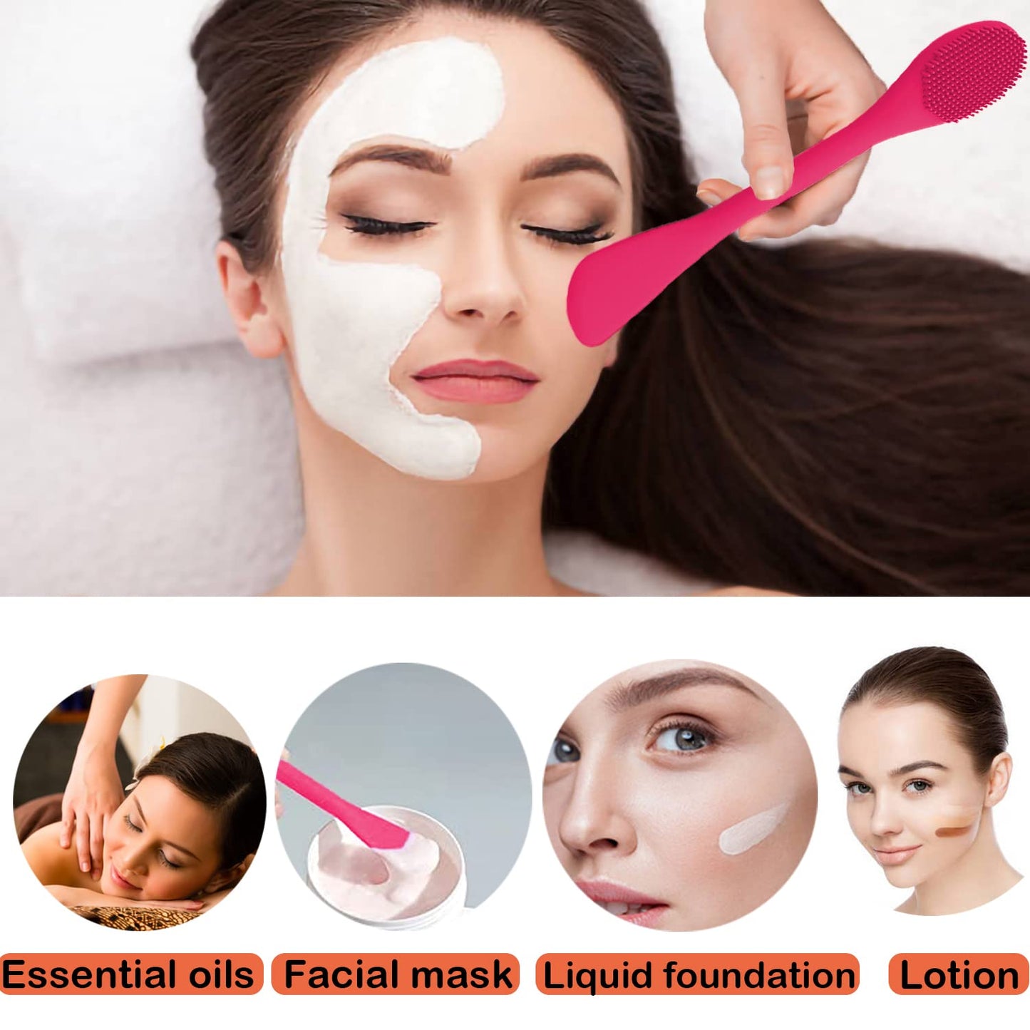 Facial Cleansing Brush, 2 in 1 Silicone Face Mask Brush & Face Scrubber, For Exfoliating, Massaging, Remove Blackheads, Makeup Skincare Removal, Applicator for Mud, Clay, Body Lotion, DIY Mask