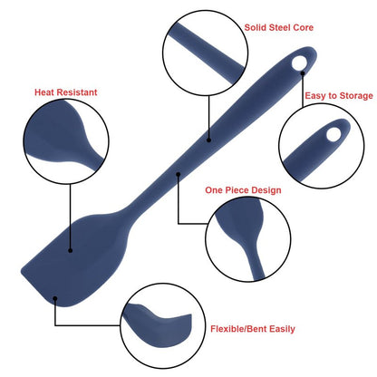 Silicone Spatulas Set, Rubber Spoon Spatula Heat Resistant Spoonula One Piece Design Seamless Spatula Non-Stick Scrapers Baking Mixing Tool (Dark Blue)