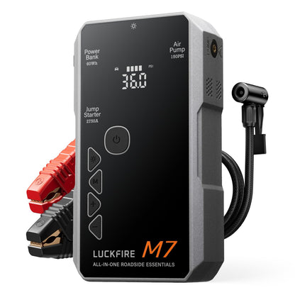 LUCKFIRE M7 SmartIgnition Jump Starter with Air Compressor, TÜV Certified 12V Car Battery Booster Pack, Portable Tire Inflator, Jump Box, 60Wh Power Bank, for 10L Gas and 8.5L Diesel