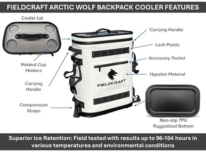 Hypalon TPU Insulated Cooler Backpack Leakproof Waterproof Cooler Bag, Arctic Wolf by Fieldcraft for Travel Sports, Beach, Outdoor Activities, Fishing, Hiking, Camping, and Hunting,