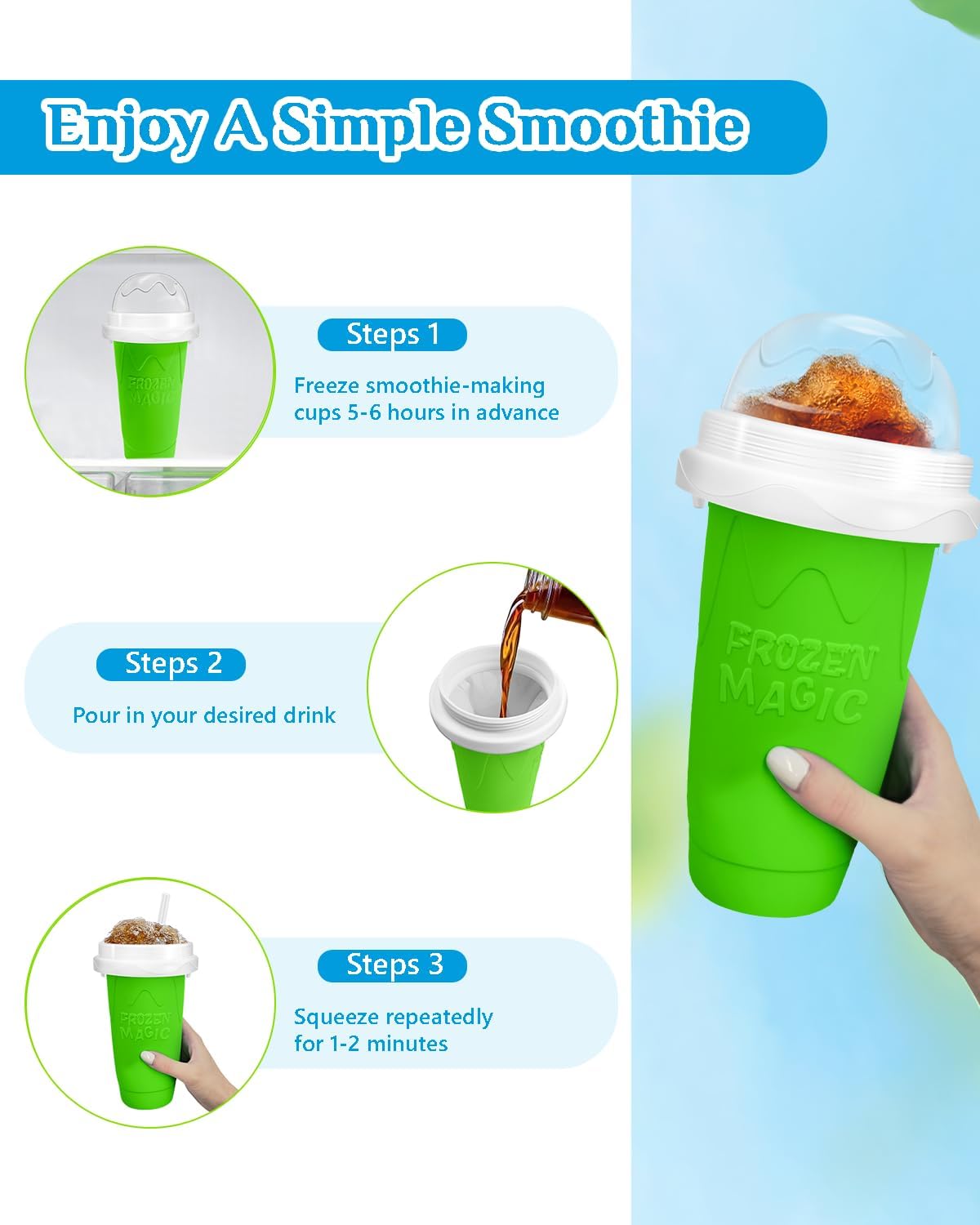 Skiennix Slushy Cup - DIY Magic Slushy Maker for Juices & Ice Cream | Portable Double-Layer Design (Green)
