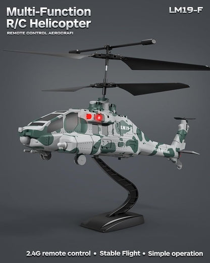RC Helicopter with 10 Missiles 2.4GHz LM19-F Army Remote Control Helicopter Military Helicopter for Beginners and Adults LED Lights Altitude Hold One-Key Take Off Indoor Friendly