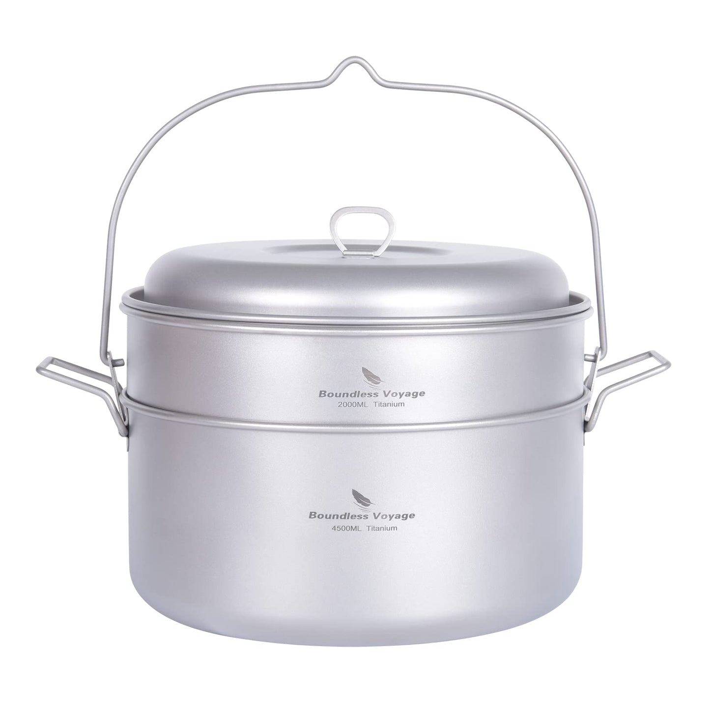 Boundless Voyage Titanium Food Steamer Pan Stock Pot Soup Pot Outdoor Hanging Pot Portable Travel Household Kitchenware Cooking Kit Hot Pot for Camping Picninc (Ti2114C(4.5 Pot+2l Steamer))