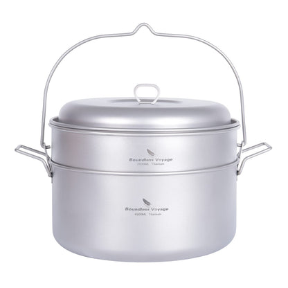 Boundless Voyage Titanium Food Steamer Pan Stock Pot Soup Pot Outdoor Hanging Pot Portable Travel Household Kitchenware Cooking Kit Hot Pot for Camping Picninc (Ti2114C(4.5 Pot+2l Steamer))