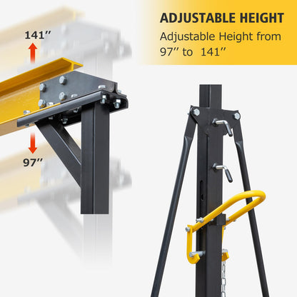 MERXENG Adjustable Gantry Crane 1 Ton, Portable Shop Lift Hoist, 97" to 141" Height Adjustable Heavy Duty Steel Gantry Crane for Factories Warehouse, 2200 Lbs Loading Capacity