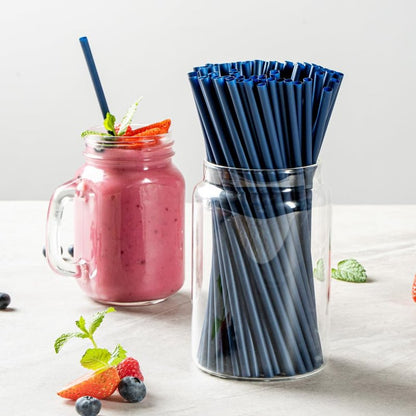 Restaurantware-Basic Nature 8.3 Inch Disposable Straws, 100 Sustainable Straws - Sturdy, Won't Alter Flavors, Midnight Blue PLA/PBAT Straw, For Hot And Cold Drinks