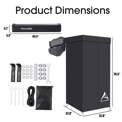 Peakamper Awning Shower Tent with Swing Arm Privacy Roof, Vehicle Side Shower Room LED Light, 3ft x 3ft Camping Privacy Shelter Restroom Bathroom, UV-Resistant Waterproof Storage