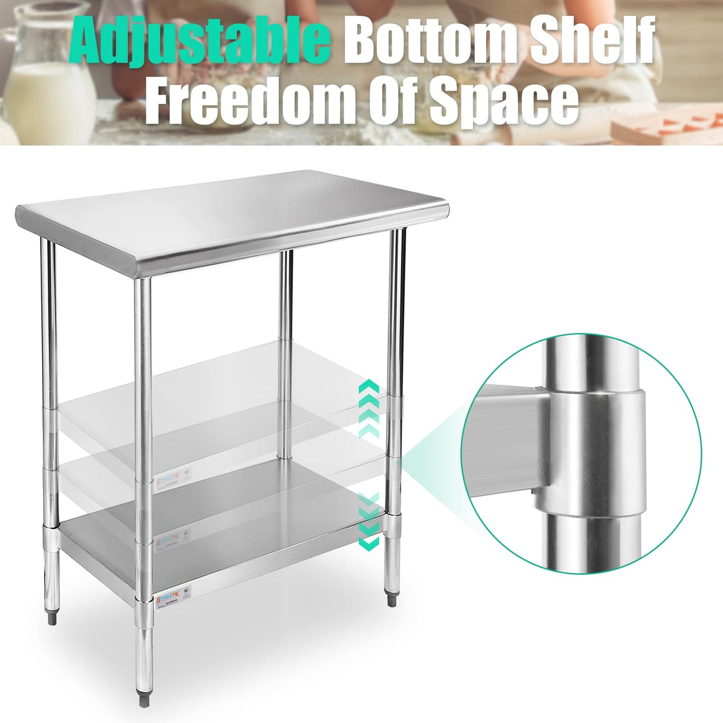 STABLEINK NSF Stainless Steel Small Table 18x30, Metal Prep & Work Table with Adjustable Undershelf, for Commercial Kitchen, Restaurant, Hotel, Bar and Garage