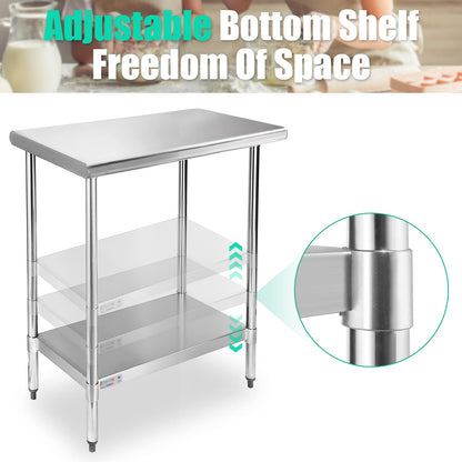 STABLEINK NSF Stainless Steel Small Table 18x30, Metal Prep & Work Table with Adjustable Undershelf, for Commercial Kitchen, Restaurant, Hotel, Bar and Garage