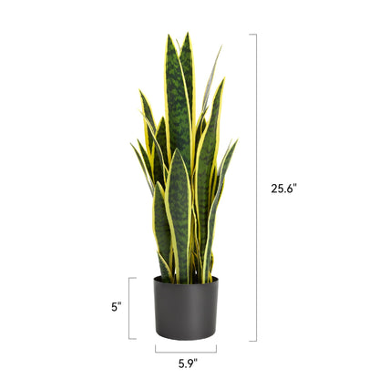 KOL 25.6’’ 2-Pack Artificial Snake Plant, Mother in Law Tongue Plants, 2ft Fake Sansevieria Indoor, 32 Realistic Leaves in Pot, Home Office Hotel Garden Corner Decor, Yellow