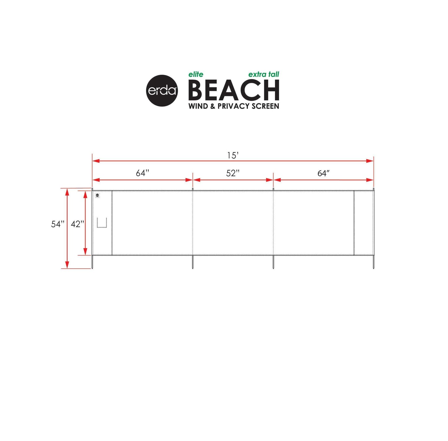 erda Tide-Dye Elite Beach Recycled Polyester Rip-Stop Extra Tall 42" Lightweight Windscreen, Privacy Screen, Wind Blocker, Free Matching Shoulder Bag (New Mahogany Wood Poles)