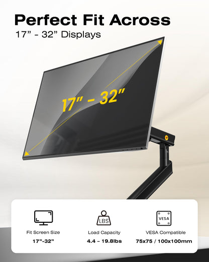 NB Single Computer Monitor Mount, Monitor Stand fits up to 32 Inch, Mechanical Spring Monitor Arm, VESA 75/100 mm, Model-A5(Black)