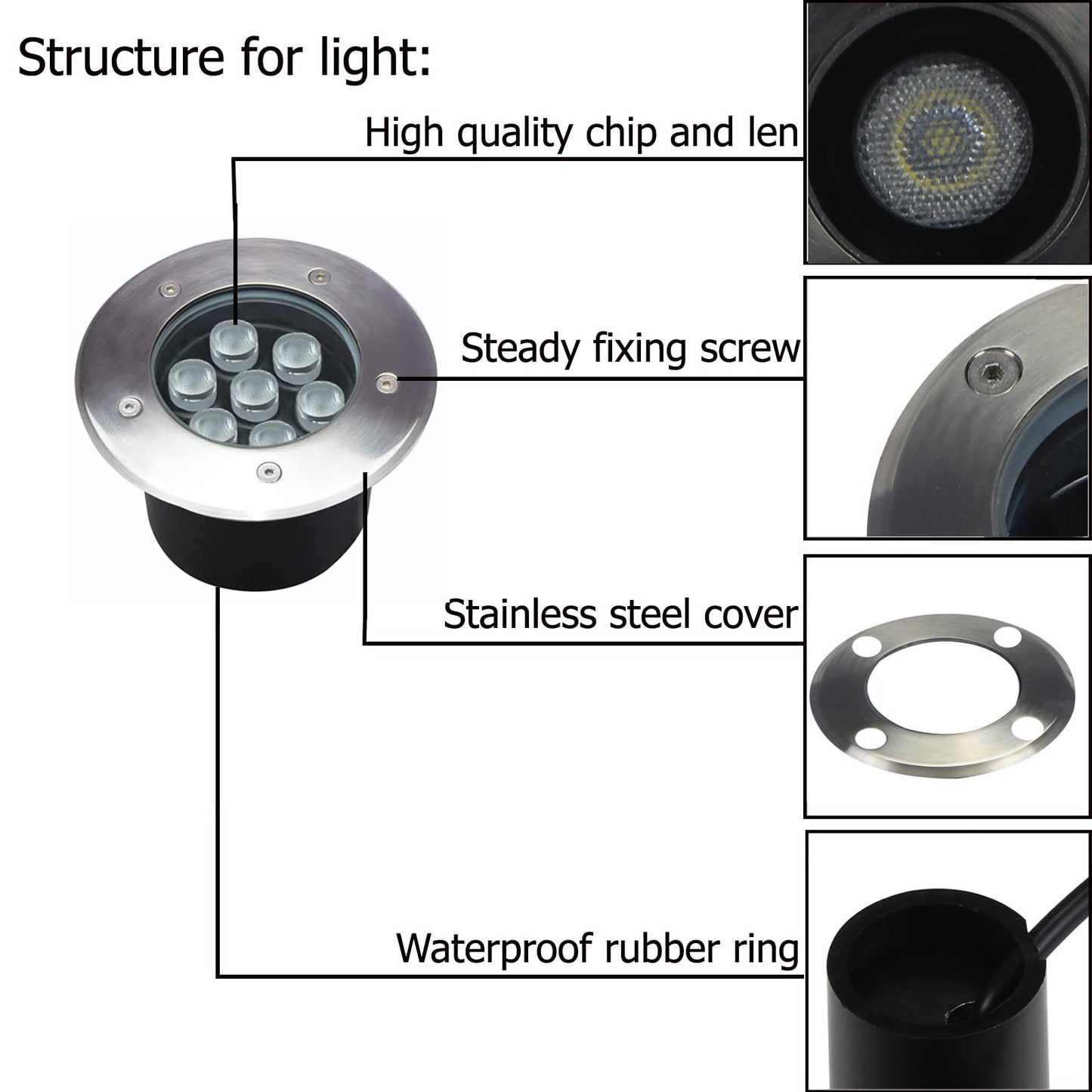 GOCuces 7W Outdoor in Ground Lights Wired,Diameter 6 inches,Line Voltage 110V 120V Well Lights,High Brightness White 6500K,Waterproof Landscape Lighting for Yard,Path,Walkway,Step,Pack of 4
