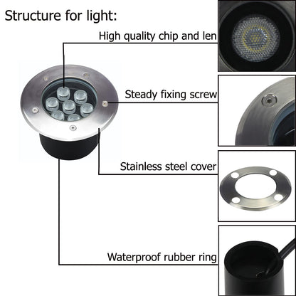 GOCuces 7W Outdoor in Ground Lights Wired,Diameter 6 inches,Line Voltage 110V 120V Well Lights,High Brightness White 6500K,Waterproof Landscape Lighting for Yard,Path,Walkway,Step,Pack of 4