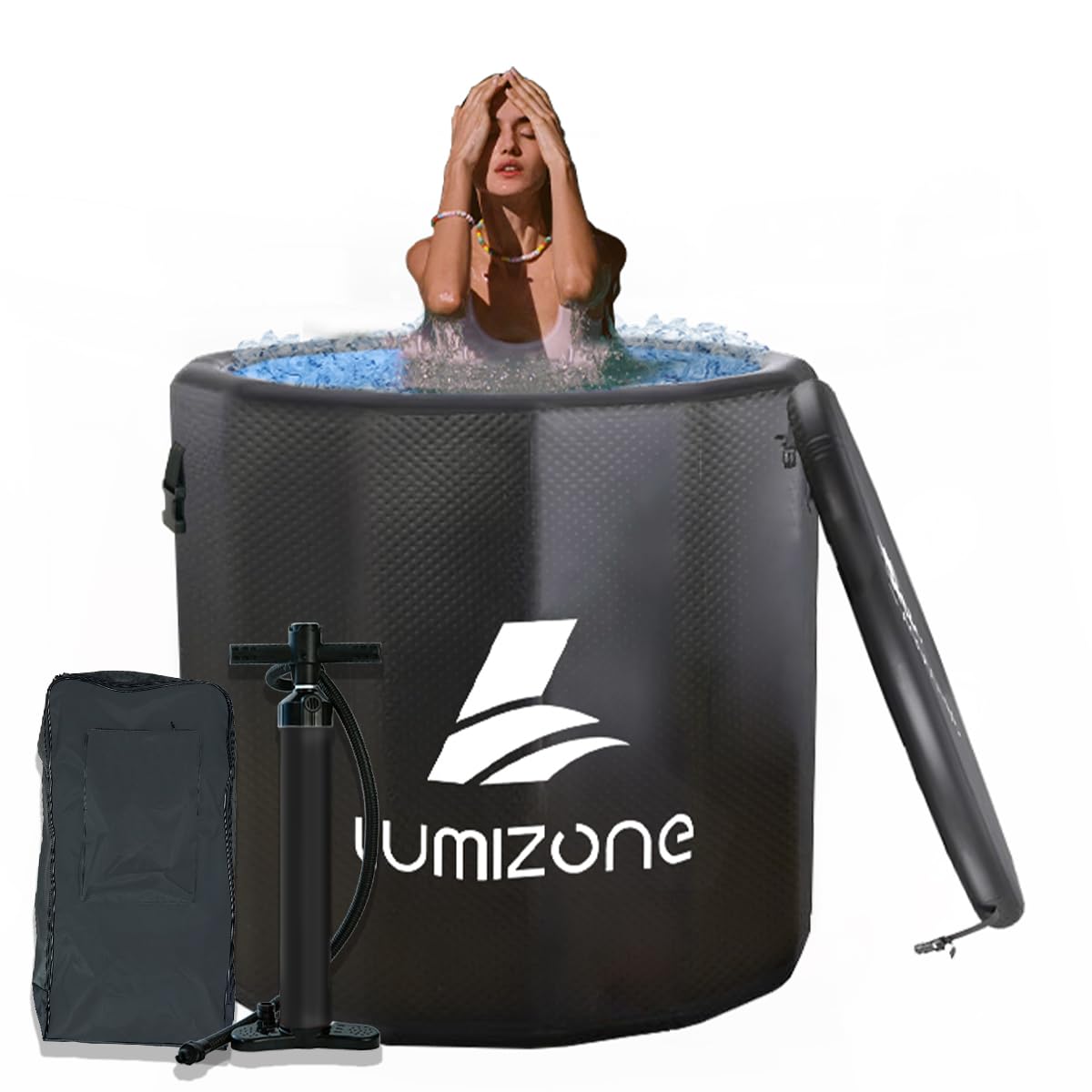 Lumizone Inflatable Cold Plunge Tub 118 Gallons Capacity Ice Bath Portable Ice Bath Tub Compatible With Water Chillers with Lid Drop Stitch PVC Double Layer Seals Oversized for Athletes