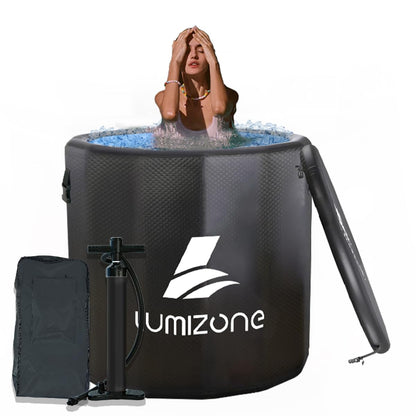 Lumizone Inflatable Cold Plunge Tub 118 Gallons Capacity Ice Bath Portable Ice Bath Tub Compatible With Water Chillers with Lid Drop Stitch PVC Double Layer Seals Oversized for Athletes