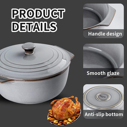 KOOV Ceramic Casserole Dish - Oven Safe 2 Quart Round Baking Dish with Lid | 9 Inch Deep Cookware Set