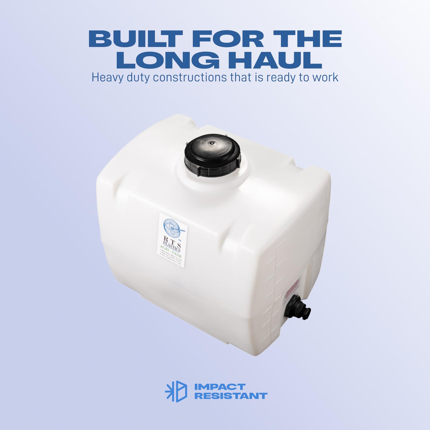RTS Plastics Rotomolded Polyethylene PCO-30 Gallon Tank for Water and Non-Flammable Liquids with Molded Grad Strip and Siphon Elbow