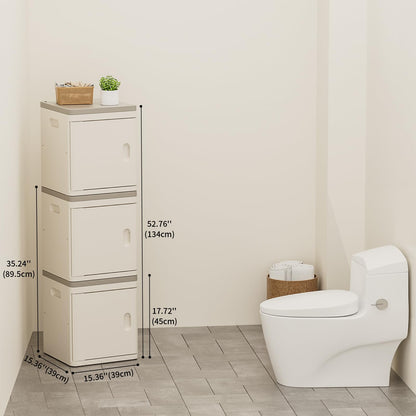 HAIXIN Storage Cabinet 3 Tier - Tall Narrow Bathroom Cabinet with Magnetic Door Toilet Paper Storage Cabinet Plastic Stackable Organizer for Restroom Kitchen