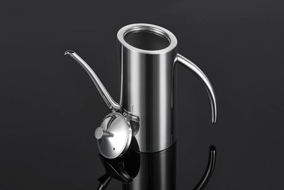 KSENDALO Premium Stainless Steel Olive Oil Dispenser & Kitchen Cruet (24oz/700mL) - Leakproof Oil Bottle with Ergonomic ONE-Piece Design Body and Long Nallow Spout for Precision Pouring- Arc Handle