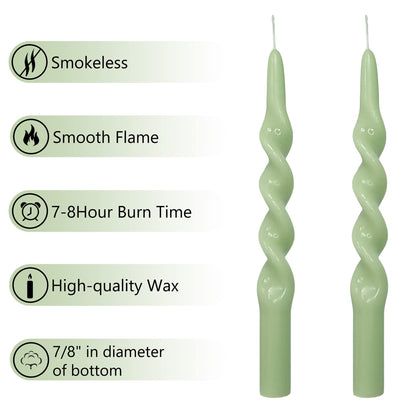 Gedengni Pastel Taper Candle Green Candlesticks - Set of 4 Long Candle Sticks Unique Tapered Candles Twisted Candlestick 10inch Spiral Candle for Home Décor Weddings Women Gifts (1D4PCS-GREEN)