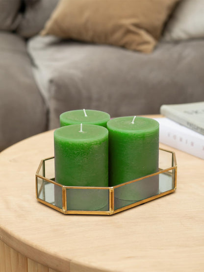CANDWAX 3x4 inch Grass Green Pillar Candles Set of 3 - Unscented Dripless Rustic Grass Green Candles for Weddings, Centerpieces, Home Décor, Party Decorations