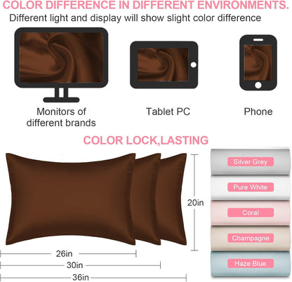 Skiennix Silk Pillowcases - 2 Pack Queen Size with Hidden Zipper | Mulberry Silk for Hair & Skin - Brown