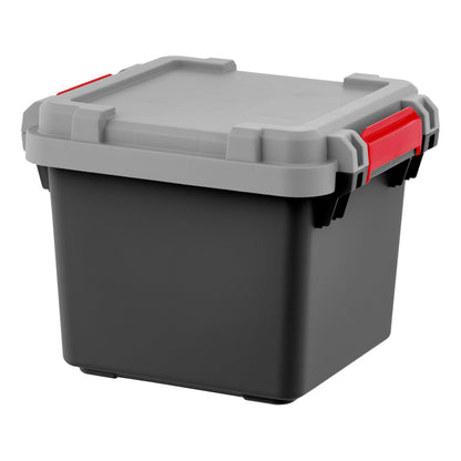 IRIS USA 4 Pack TrailBox, 8 Gallon Lockable Storage Trunk Box, Truck Bed Bin Heavy-Duty Containers Camping Gear, Adventure Chest - Dark Gray/Gray