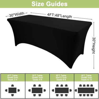 Moosfor Spandex Elastic Fitted 6FT Rectangle Tablecloth, Stretch Washable Reusable Table Cover for Outdoor Picnic, Camping, Dining, Wedding, Banquet & Party Events (Black, 72Lx30Wx30H Inch)
