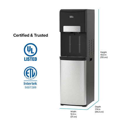 Brio ICE 420 Water Cooler Dispenser for 5 Gallon Bottle with Ice Maker, Bottom Load | UV Self Cleaning Technology, Night Light, Child Safety Lock & 2X Fast Dispense | NSF Certified - Black & Stainless