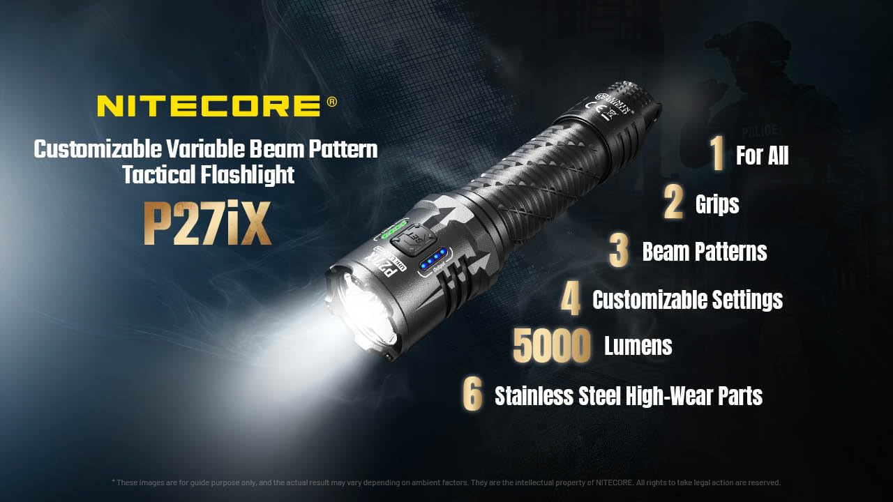 Nitecore P27iX 5000 Lumen Tactical Flashlight, USB-C Rechargeable, Dual Switch Custom Controls, Spot Flood Mixed Beam, High Output EDC Duty Flashlight