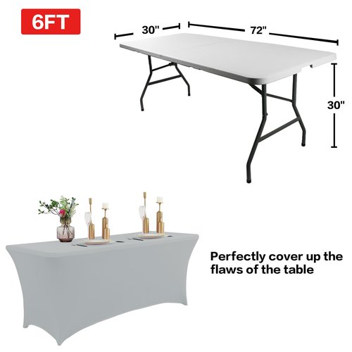 IVAPUPU 2 Pack 8FT Table Cloth for Rectangular Fitted Events Stretch Grey Table Covers Washable Cover Spandex Tablecloth Protector for Party, Wedding, Cocktail, Banquet, Festival
