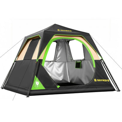 4 Person Instant Tent, Camping Tent Setup in 60 Seconds, Waterproof Pop Up Tents for Camping with Top Rainfly, Instant Cabin Tents with Portable Carry Bag for Family Camp & Hiking, Black + Brown