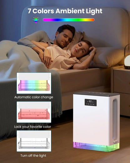 BIZEWO Dehumidifier - Quiet 980 Sq.Ft Home Unit with 101 Oz Tank, Auto Shut Off & 7 Color Ambient Light