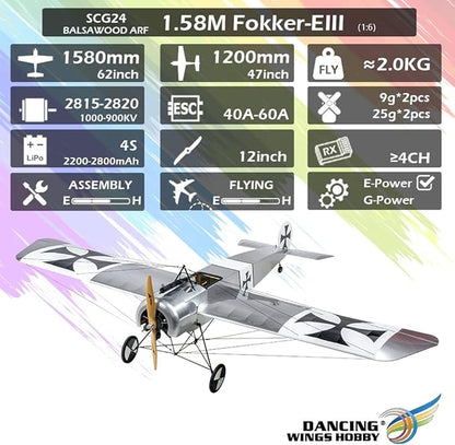 DW Hobby 1.58M Balsa ARF Fokker-Eindecker (SCG2402)