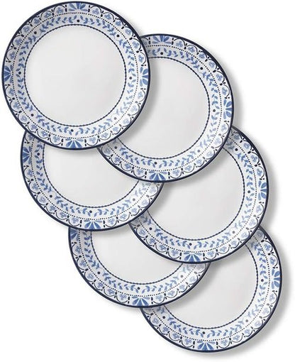 Corelle Vitrelle Salad Plates Set - 9-Inch Lightweight & Chip Resistant | Portofino & Caspian, 6-Piece