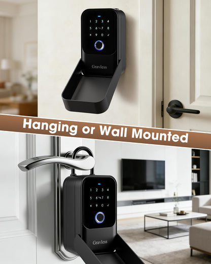 Gravless Smart Key Lock Box with Fingerprint, Lock Box for Keys with Code for outside, Combination Lockbox, Key Box Wall Mount, 5 Ways to Unlock IP65 Waterproof