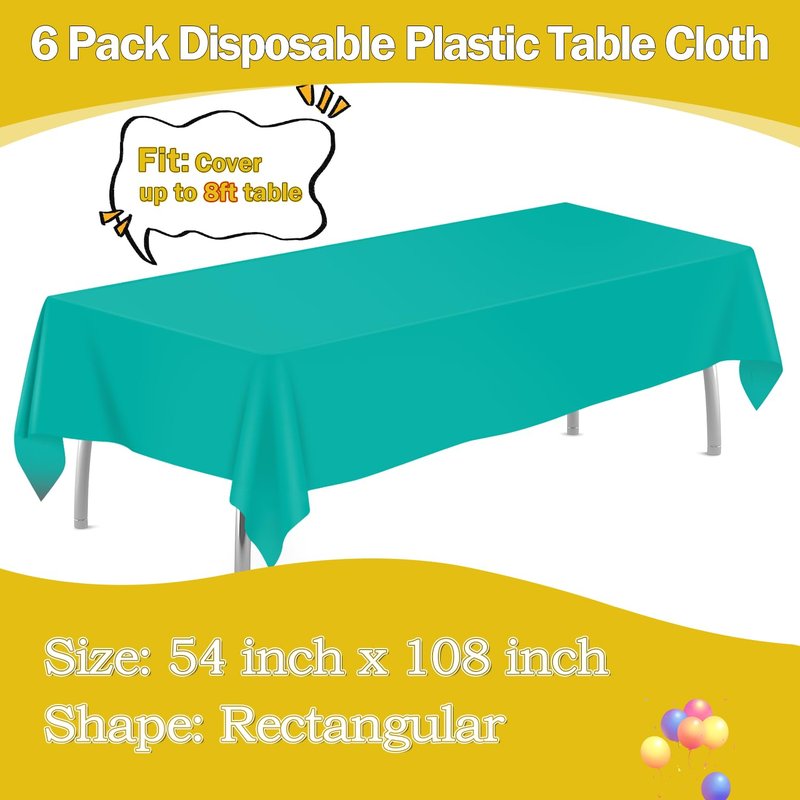 Teal 6 Pack Plastic Table Cloth 84", Disposable Round Tablecloth Table Cover, Plastic Tablecloths for Parties