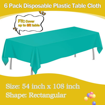 Teal 6 Pack Plastic Table Cloth 84", Disposable Round Tablecloth Table Cover, Plastic Tablecloths for Parties