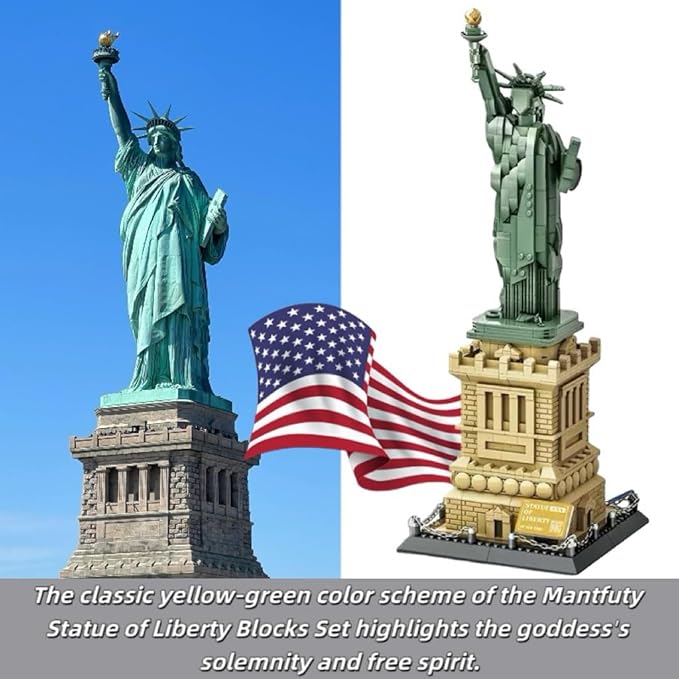 Mantfuty Statue of Liberty Building Blocks Set Famous World Architecture Model New York Landmark Bricks Toy Gifts for Adults(1409 Pieces)