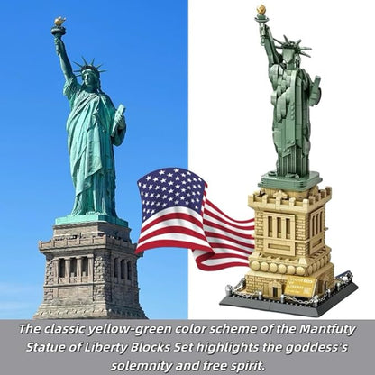 Mantfuty Statue of Liberty Building Blocks Set Famous World Architecture Model New York Landmark Bricks Toy Gifts for Adults(1409 Pieces)