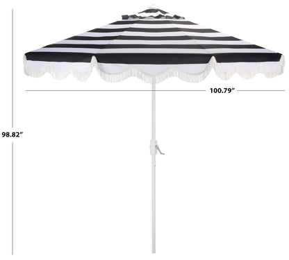 SAFAVIEH Outdoor Patio Furniture Collection – Lucerna 9 Ft Crank Patio Umbrella, Black Stripe & White Pole, Market Umbrella with Crank Lift (PAT8025A)