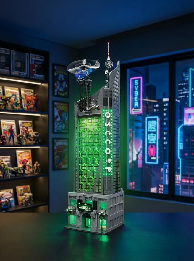 Spider Oscorp Tower Building Set for Adults - 40 Inch Tall Hero Tower Modular Building with Light &amp Helicopter Movie Daily House Architecture Gift for Christmas Collectors (6375 Pcs)