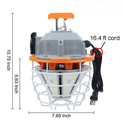 RIUVAO 150W LED Temporary Work Light Fixture 110V-277V 25000ML 5000K Light Daylight White,Jobsite Lighting,Stainless Steel Protective Cover for Outdoor Construction High Bay Warehouse